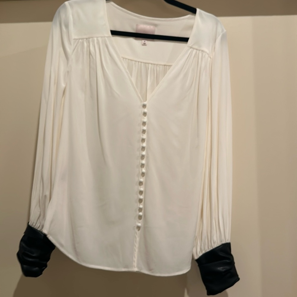 Cinq a sept silk shirt with leather cuffs